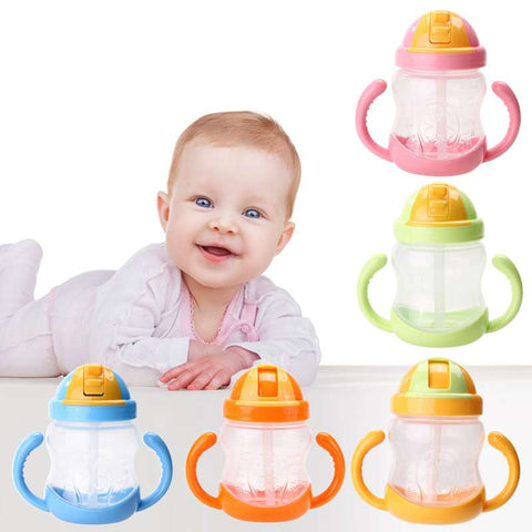1Pc New Double Handle Baby Trainer Cup Straw Type Cup Baby Kids Children Feeding Drinking Water Cup 280ml