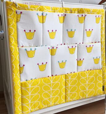 Hotselling Baby Cot Bed Hanging Storage Bag 100%Cotton Kids Crib Organizer Size 60*50cm Toy Diaper Pocket for Crib Bedding Sets