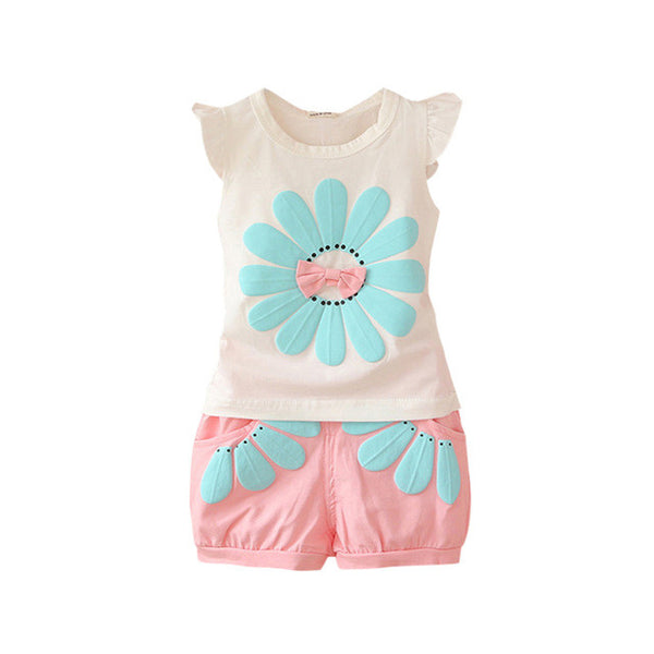 Summer Toddler Baby Girl Clothing Set Sunflower Girls Clothes Sets Kids Casual Sport Suit Set