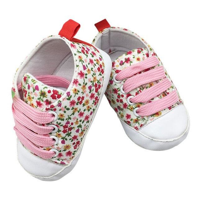 Newborn Toddler Baby Floral Soft Sole Crib Shoes Girl Lace Up Cotton Shoes 0-18M