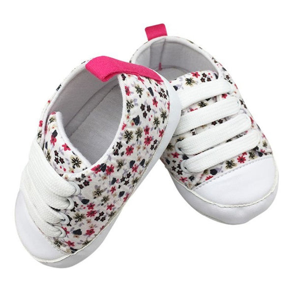 Newborn Toddler Baby Floral Soft Sole Crib Shoes Girl Lace Up Cotton Shoes 0-18M