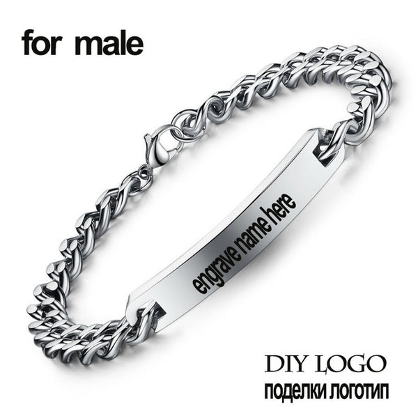 Customize Name Bracelet 316 Stainless Steel ID Bracelet Bangles Personalized Custom Logo Men Jewelry Letters Bracelets For Women