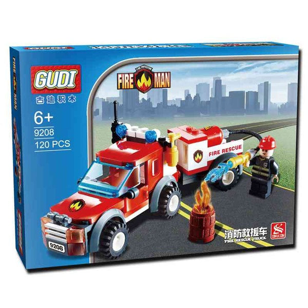 GUDI Fire Truck Blocks Children Educational Assembled Model Building Kits Blocks Toy Boy Kid Best Christmas Gift Brinquedos 9208