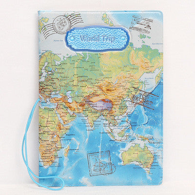 2017 New World Trip Map Travel Passport Covers for Men , PVC Leather ID Card Bag Passport holder  Passport Wallets 14*9.6cm