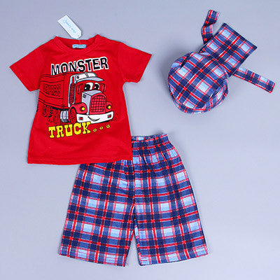 Bear Leader Active boys sets boy shorts Cartoon suits summer short sleeve T-shirt + plaid pants + hat 3 pieces clothing set