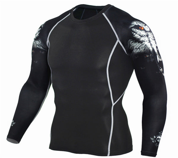 Mens Fitness 3D Prints Long Sleeves T Shirt Men Bodybuilding Skin Tight Thermal Compression Shirts MMA Crossfit Workout Top Gear