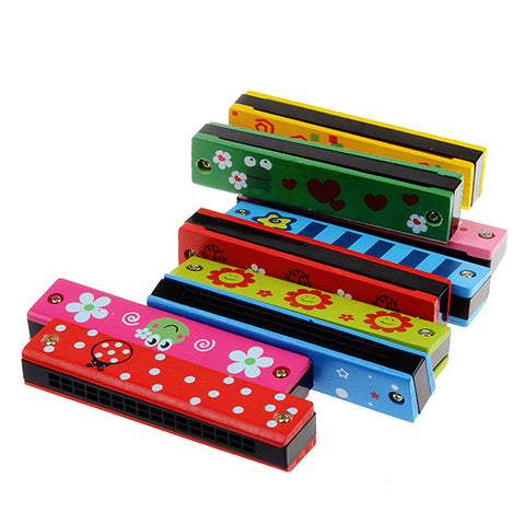 Baby Wood Plastic Harmonica Fun Double Row 16 Holes Harmonica Toy Musical Early Educational Toy Random Color