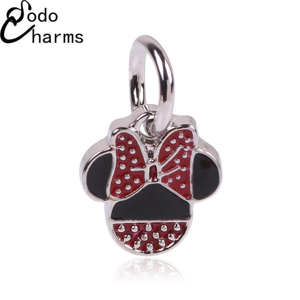 Free Shipping 1Pcs Big Hole Silver Beads Cute Mickey Charms Fits Diy Pandora Charms Bracelet Jewelry Wholesale Beads