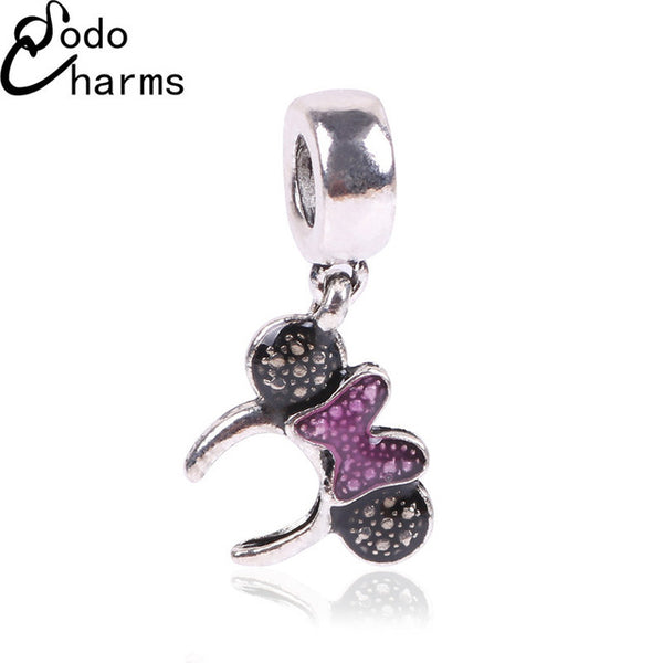 Free Shipping 1Pcs Big Hole Silver Beads Cute Mickey Charms Fits Diy Pandora Charms Bracelet Jewelry Wholesale Beads