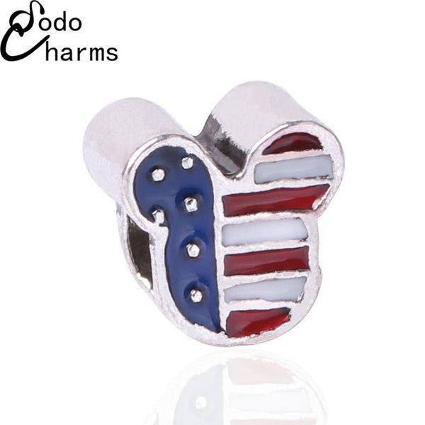 Free Shipping 1Pcs Big Hole Silver Beads Cute Mickey Charms Fits Diy Pandora Charms Bracelet Jewelry Wholesale Beads