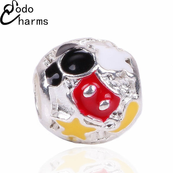 Free Shipping 1Pcs Big Hole Silver Beads Cute Mickey Charms Fits Diy Pandora Charms Bracelet Jewelry Wholesale Beads