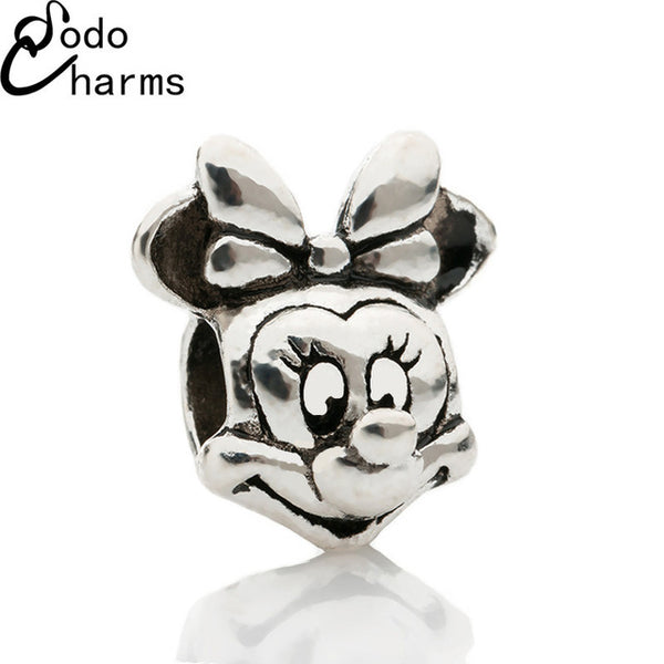 Free Shipping 1Pcs Big Hole Silver Beads Cute Mickey Charms Fits Diy Pandora Charms Bracelet Jewelry Wholesale Beads