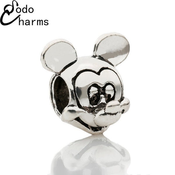 Free Shipping 1Pcs Big Hole Silver Beads Cute Mickey Charms Fits Diy Pandora Charms Bracelet Jewelry Wholesale Beads