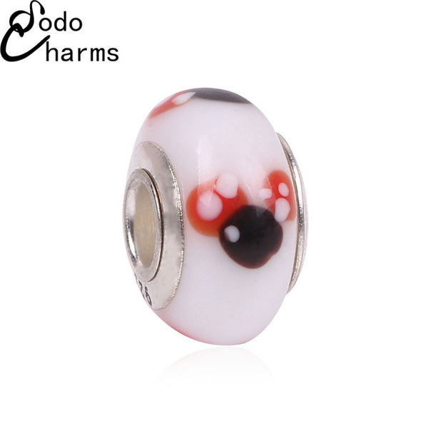 Free Shipping 1Pcs Big Hole Silver Beads Cute Mickey Charms Fits Diy Pandora Charms Bracelet Jewelry Wholesale Beads