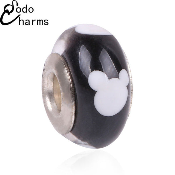 Free Shipping 1Pcs Big Hole Silver Beads Cute Mickey Charms Fits Diy Pandora Charms Bracelet Jewelry Wholesale Beads