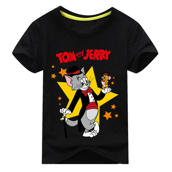 Jiuhehall Children Cat and Mouse Printing T-Shirts Baby Cartoon Style Tee Tops Boy Girls Summer Short Sleeve Clothes 2017 ACM130