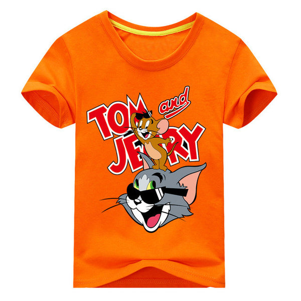Jiuhehall Children Cat and Mouse Printing T-Shirts Baby Cartoon Style Tee Tops Boy Girls Summer Short Sleeve Clothes 2017 ACM130