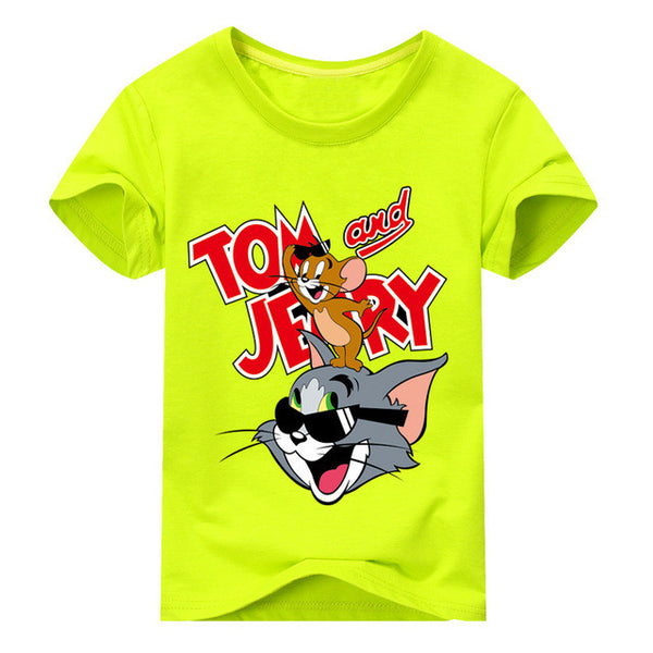 Jiuhehall Children Cat and Mouse Printing T-Shirts Baby Cartoon Style Tee Tops Boy Girls Summer Short Sleeve Clothes 2017 ACM130