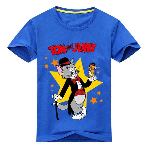 Jiuhehall Children Cat and Mouse Printing T-Shirts Baby Cartoon Style Tee Tops Boy Girls Summer Short Sleeve Clothes 2017 ACM130