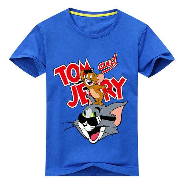 Jiuhehall Children Cat and Mouse Printing T-Shirts Baby Cartoon Style Tee Tops Boy Girls Summer Short Sleeve Clothes 2017 ACM130