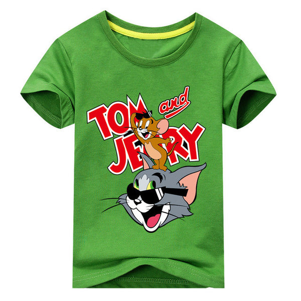 Jiuhehall Children Cat and Mouse Printing T-Shirts Baby Cartoon Style Tee Tops Boy Girls Summer Short Sleeve Clothes 2017 ACM130