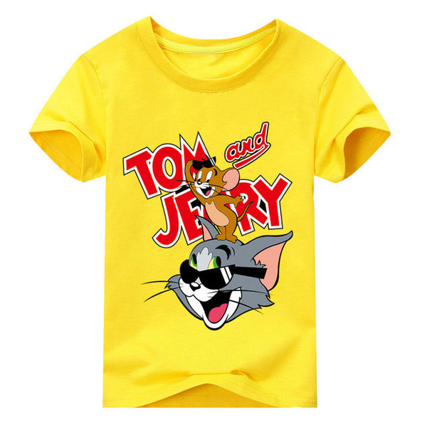 Jiuhehall Children Cat and Mouse Printing T-Shirts Baby Cartoon Style Tee Tops Boy Girls Summer Short Sleeve Clothes 2017 ACM130