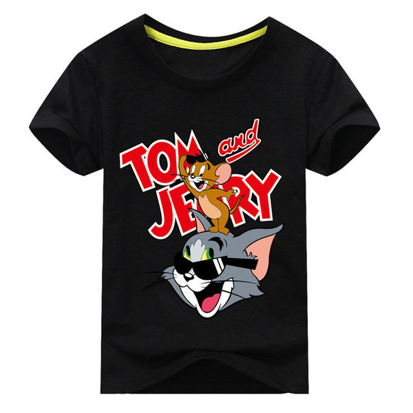 Jiuhehall Children Cat and Mouse Printing T-Shirts Baby Cartoon Style Tee Tops Boy Girls Summer Short Sleeve Clothes 2017 ACM130