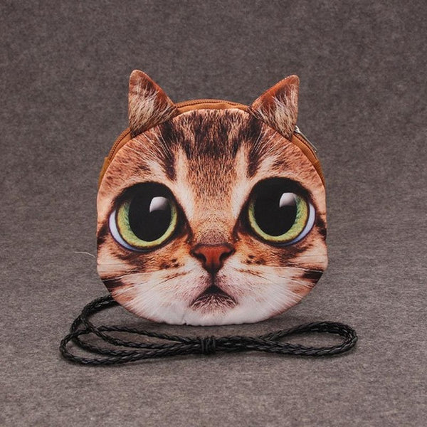 2016 Fashion Retro Cartoon 3D Printing Animal Shoulder Bags Cat Face Pouch Women Handbag for Girls Coin Purse Clutch Bag