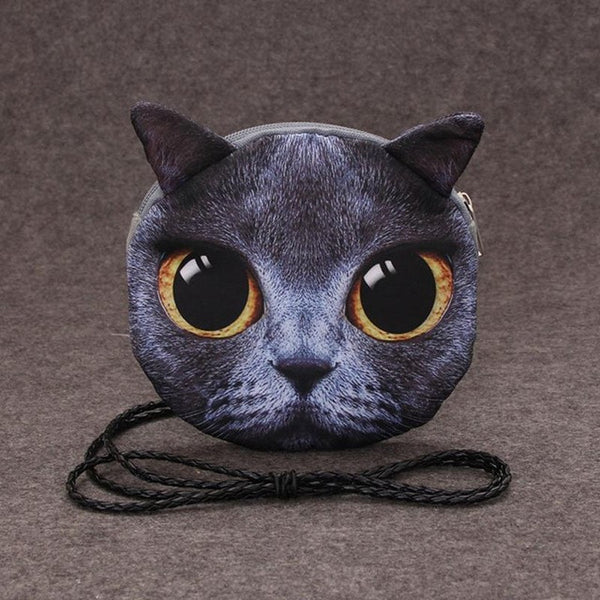 2016 Fashion Retro Cartoon 3D Printing Animal Shoulder Bags Cat Face Pouch Women Handbag for Girls Coin Purse Clutch Bag