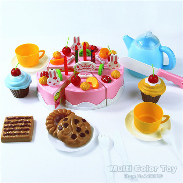 54pcs DIY Cutting Birthday Cake 5.5inch Pretend Play Kitchen Food Plastic Toy Children Kids Baby Early Educational Classic Toy