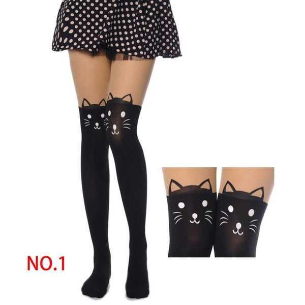 Tights Pantyhose Women Sexy Stockings Cat Pattern Print Cartoon 20 Style Spring&Autumn Mock Medias Pantis Woman Collant Femme