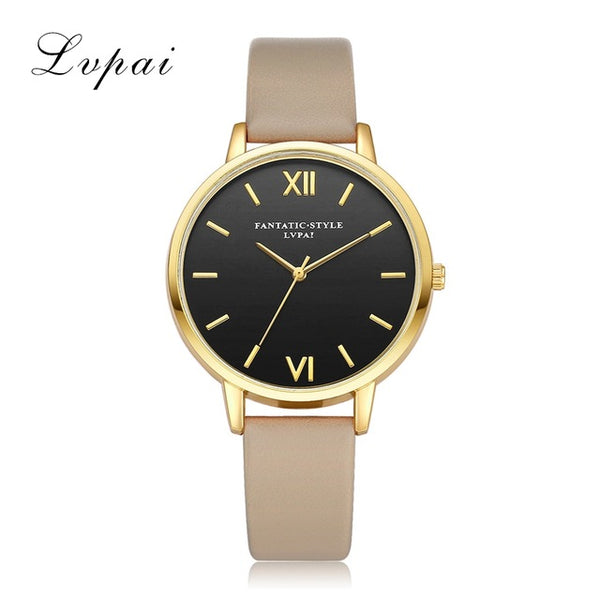 Lvpai Brand New Gold Black Roman Numerals Women Watches Brand Luxury Round Fashion Popular Wristwatch Female Quartz Watch