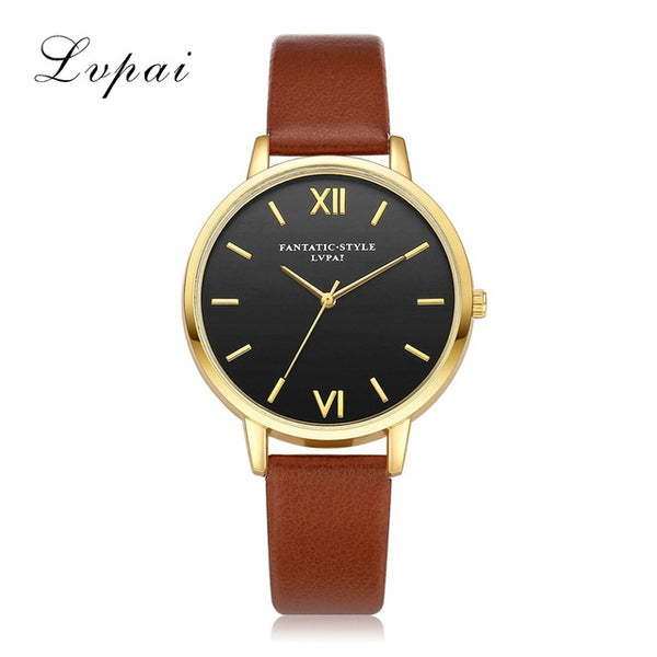 Lvpai Brand New Gold Black Roman Numerals Women Watches Brand Luxury Round Fashion Popular Wristwatch Female Quartz Watch