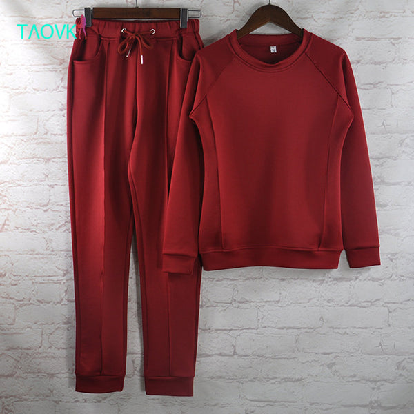 TAOVK design 2016 new fashion Russia style Women Wine red & Apricot-colored , 2-piece Sweatshirt+Long Pant Leisure clothes