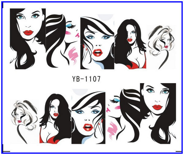Nail Sticker Water Transfers Stickers Nail Decals SKETCH GIRL URBAN LADY FASHION SHOW  ORIENTAL STYLE YB1105-1110