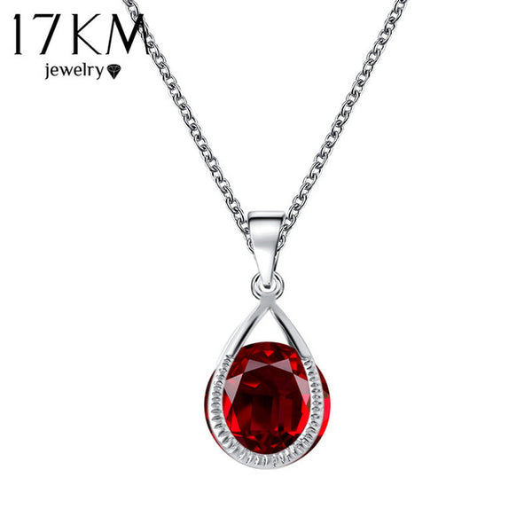 17KM Valentine's Gift Austrian Crystal Water Drop Necklaces & Pendants Gold Color Silver Color collares Maxi Necklaces for Women