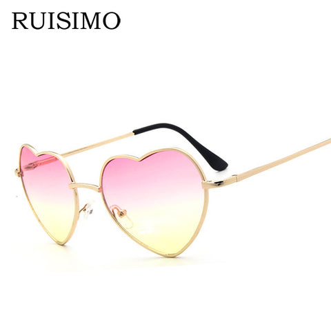 Heart shaped Sunglasses WOMEN red ladies metal Reflective LENES sun GLASSES MEN Mirror oculos de sol NEW sun GLASSES for women