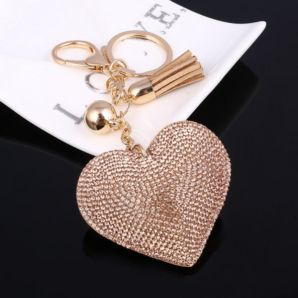 Love Heart Keychain 6Colors Full Crystal Key Ring Women Handbag Pendant Charms Long Tassel Golden Chain Bag Keyring & Key Holder