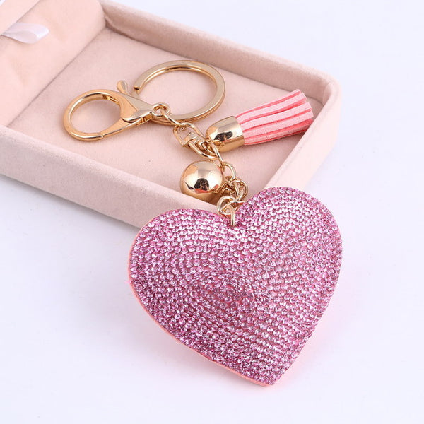 Love Heart Keychain 6Colors Full Crystal Key Ring Women Handbag Pendant Charms Long Tassel Golden Chain Bag Keyring & Key Holder