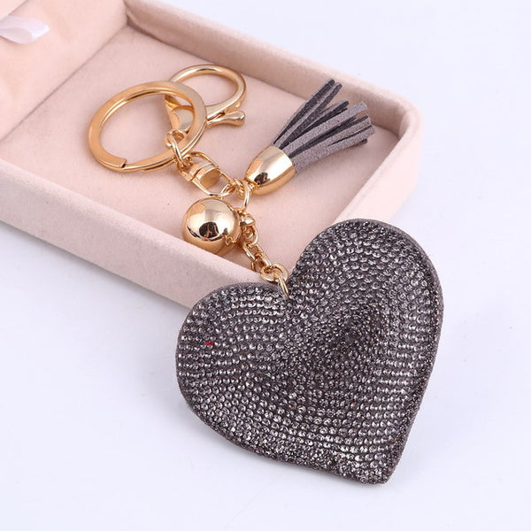 Love Heart Keychain 6Colors Full Crystal Key Ring Women Handbag Pendant Charms Long Tassel Golden Chain Bag Keyring & Key Holder