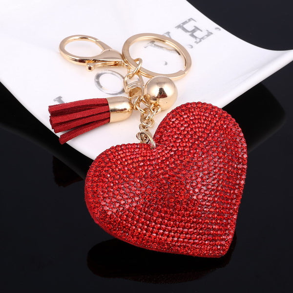 Love Heart Keychain 6Colors Full Crystal Key Ring Women Handbag Pendant Charms Long Tassel Golden Chain Bag Keyring & Key Holder