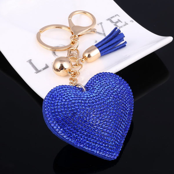 Love Heart Keychain 6Colors Full Crystal Key Ring Women Handbag Pendant Charms Long Tassel Golden Chain Bag Keyring & Key Holder