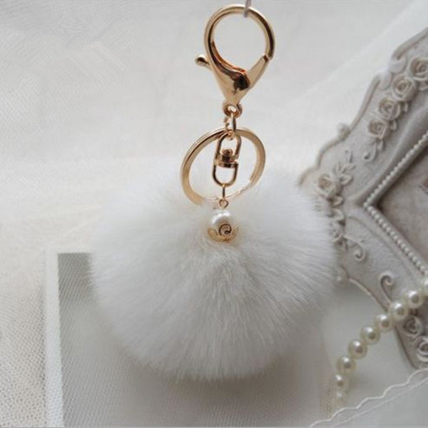 New Pendant Handbag Charm Key Ring Rabbit Fur Ball PomPom For Phone Car Bag Keychain