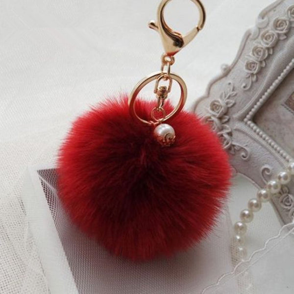 New Pendant Handbag Charm Key Ring Rabbit Fur Ball PomPom For Phone Car Bag Keychain