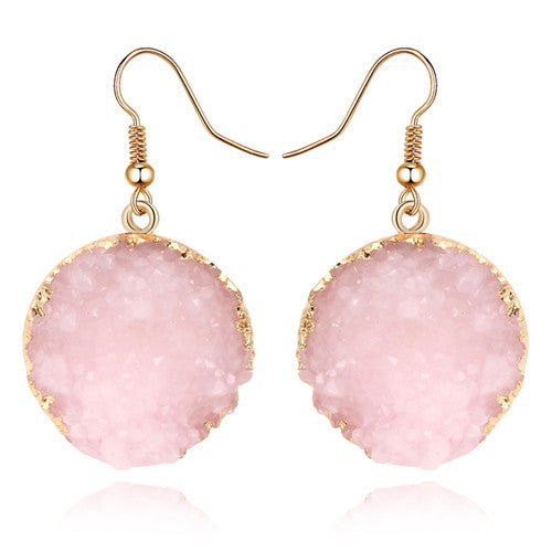 1Pair Sparkly Colorful Drusy Round Circle Dangle Earings Pink Quartz Color Resin Stone Druzy Earrings For Women Jewelry E1318T1