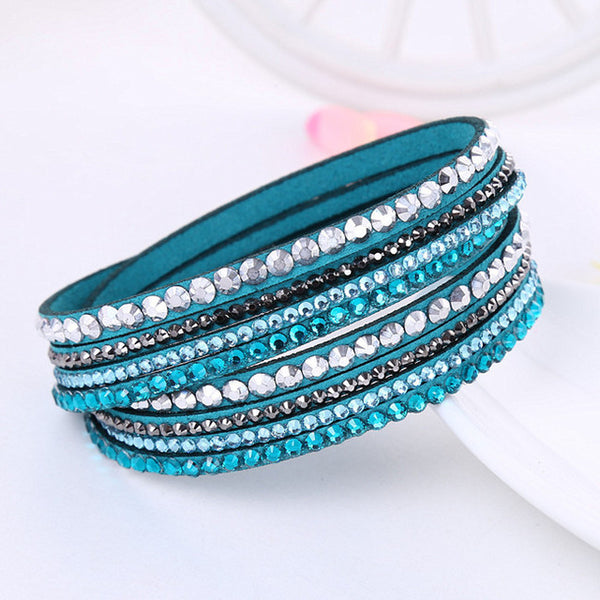 2016 New Leather Bracelet Rhinestone Crystal Bracelet Wrap Multilayer Bracelets for women feminino pulseras mulher Jewelry