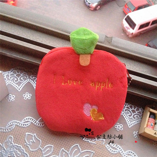 Retail girls fruit coin purses kids Plush Watermelon Strawberry ladies small wallet bag key case women handbag Card Holders