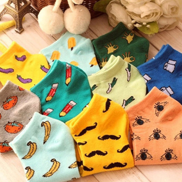 New Cute 11  fruit color love candy color cotton sock summer style women's socks women's thin sock slippers ws85 1pair=2pcs
