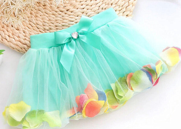 2016 Summer Hot-selling Baby Kids Girls Colorful Petals Bow Tutu Skirt Princess Party Tulle Gown FANCY Clothes 3-8Y