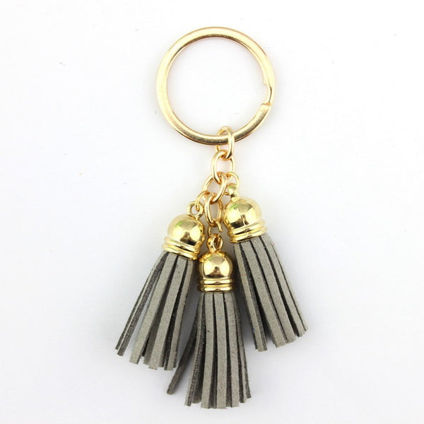 2016 New Fashion Women Casual Triple Leather Tassels Women Keychain Bag Pendant Alloy Car Key Chain Ring Holder Trendy Jewelry